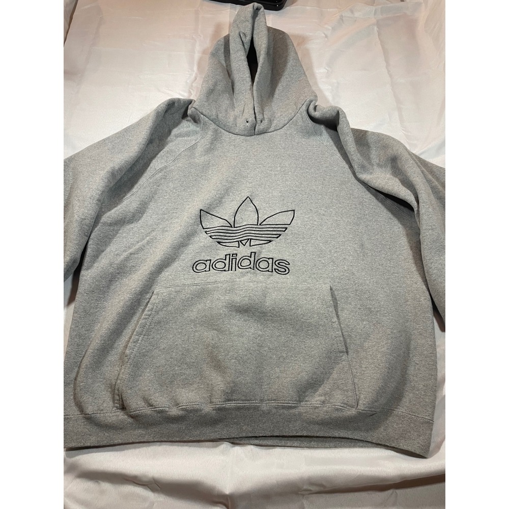Adidas Men Sweatshirt Hoodie XL Gray Fleece Trefoil Athleisure Sporty Lounge USA